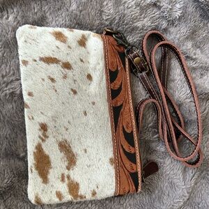 Myra Bag Spotted Cream and Brown Wristlet